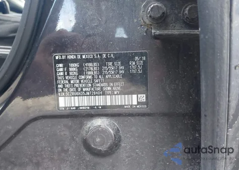 2018 Honda Hr-V Lx из США, поврежденный, VIN 3CZRU6H35JM728404